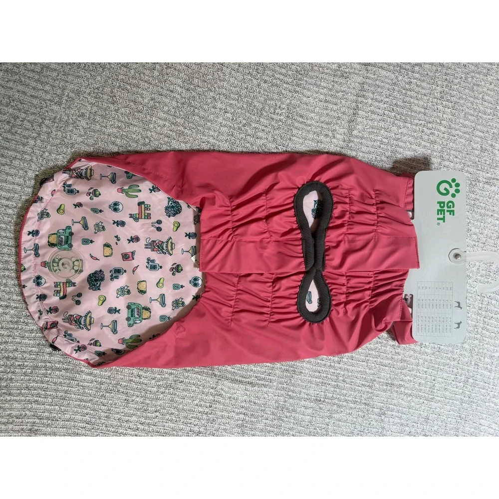 GF Pet Raincoat Dog XL Pink Reversible ElastoFit Fiesta Print Hooded Jacket